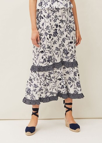 Phase Eight Ferne Floral Co-Ord Skirts Navy/White Australia | QV2064159